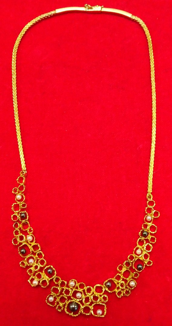 Collier Gelbgold 585er 21,22 gr Feingold. ca. 47 cm, mit Perlen besetzt